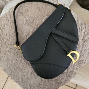 Source Unknown Black Saddle Crossbody Bag with Gold Hardware